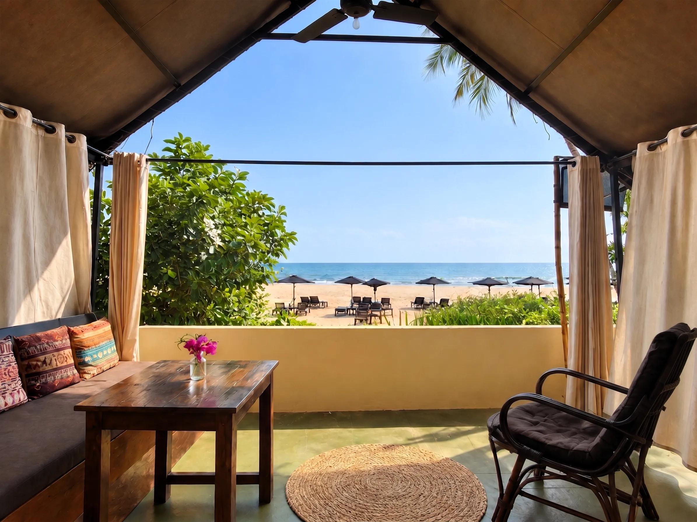 Nada Brahma beachfront cottages and garden on Patnem Beach South Goa