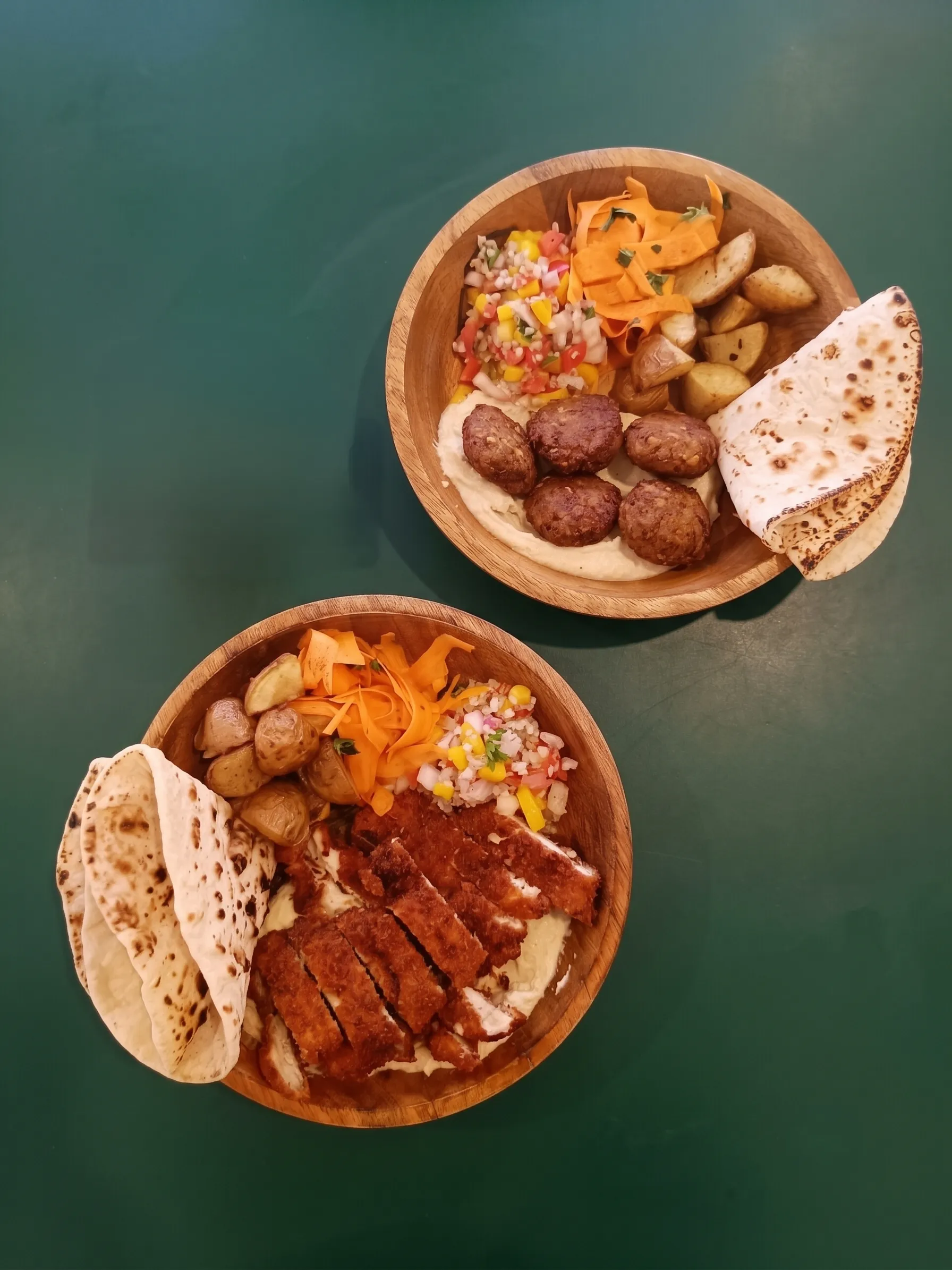 Middle Eastern bowls and fresh pita bread in South Goa